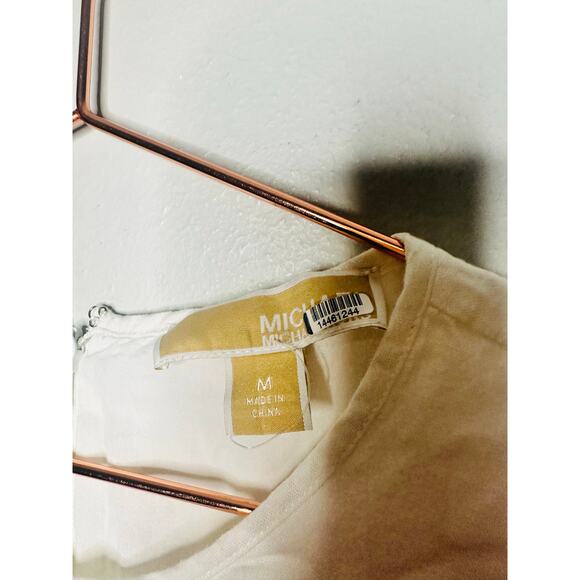 MICHAEL KORS White Long Sleeve Crewneck Linen Tie Front Mini Dress Size Medium - Picture 8 of 11